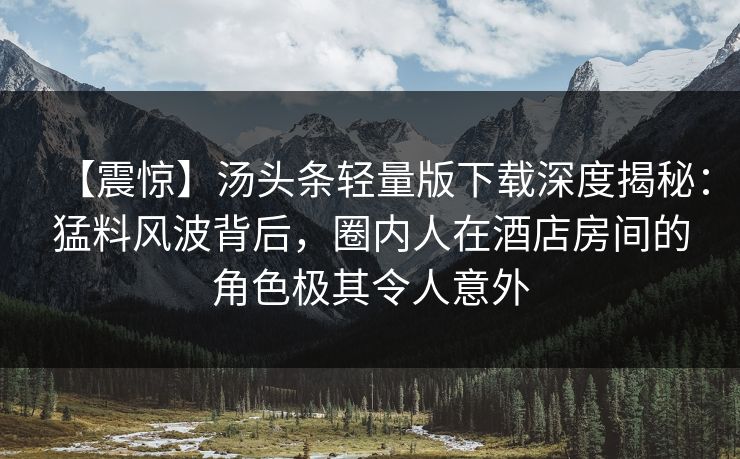 【震惊】汤头条轻量版下载深度揭秘：猛料风波背后，圈内人在酒店房间的角色极其令人意外